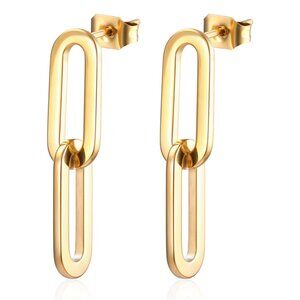 18K Gold Plated Link Drop Earrings, Stainless Steel